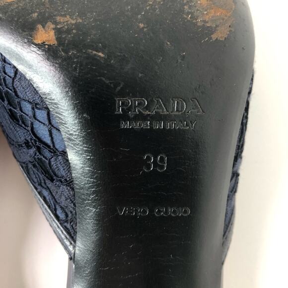 Prada Retro Vintage Buckle Lace Detail Pointed Toe Heeled Mules Pumps 39 - Picture 8 of 8